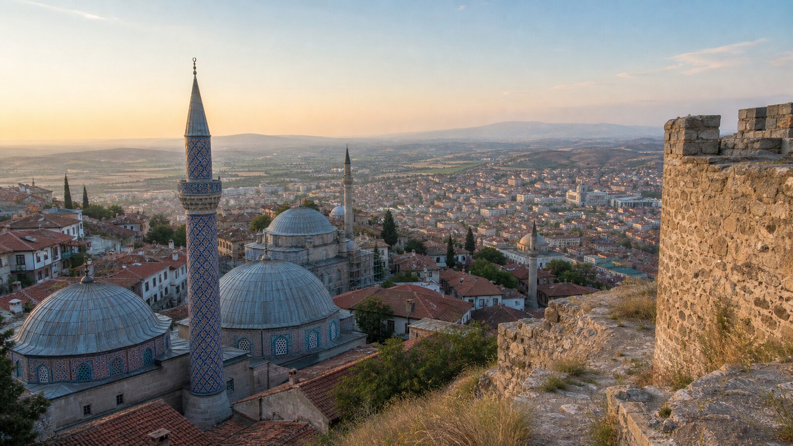 Kütahya Kalesi'nden şehre ve çinili cami kubbelerine bakış